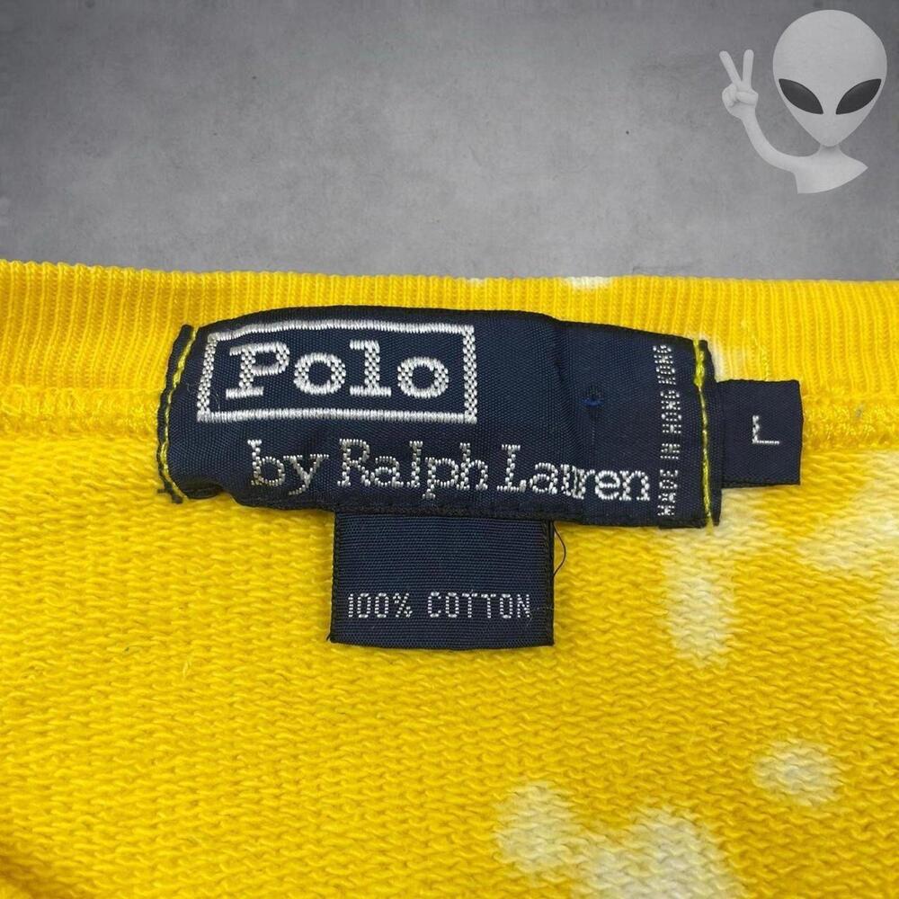 Polo Ralph Lauren Knit Sweater Large Yellow vintage 90s All Over Print - Picture 2 of 5